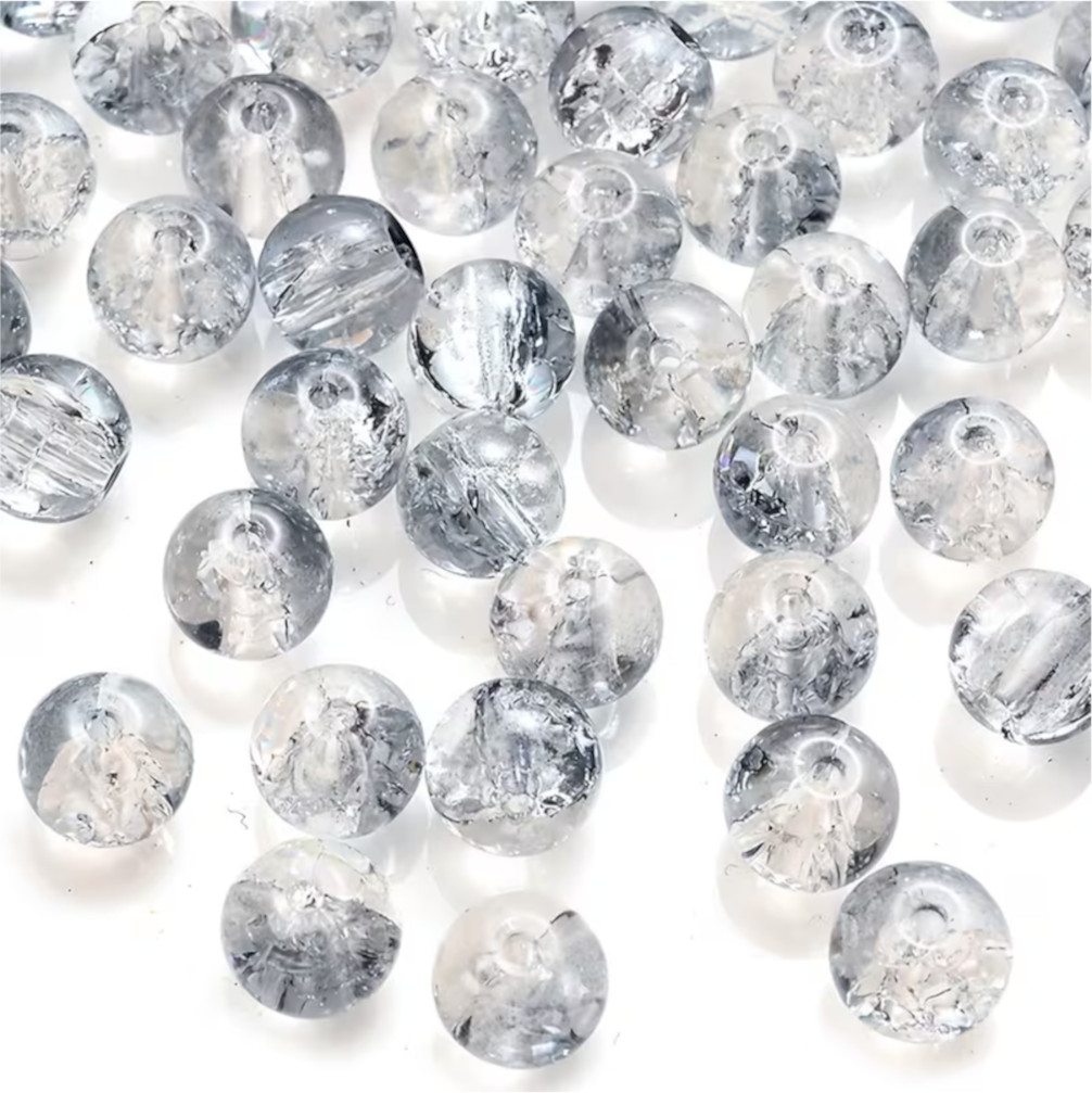 100pcs 8mm Round Glass Crackle Beads – Solid Color Sparkling Spacer Beads for Jewelry Making, DIY Bracelets & Necklaces