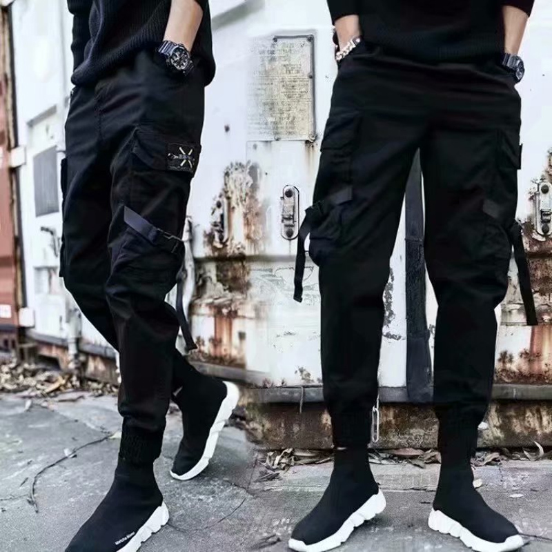 S5XL 6 Pocket Black Cargo Pants Men Korean Fashion Slim Fit Mens Plus Size  Trouser Unisex Skinny Plain Military Army Tactical Overalls Trousers For Men  Ankle Length Straight Elastic Waist Drawstring Male