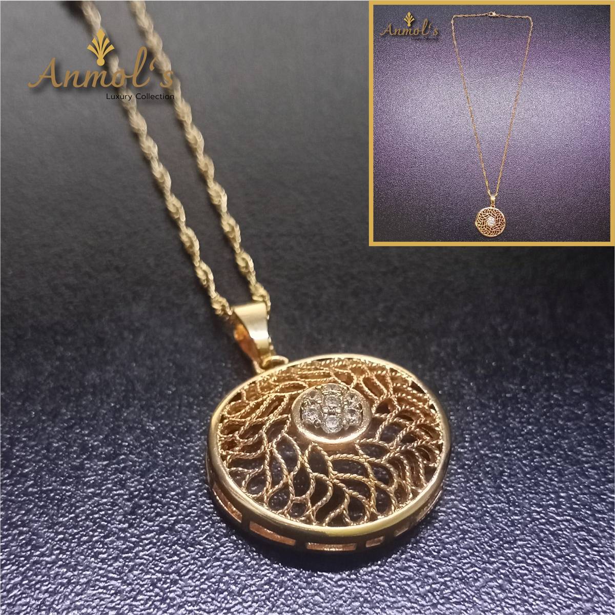 gold thin rope chain with big round 