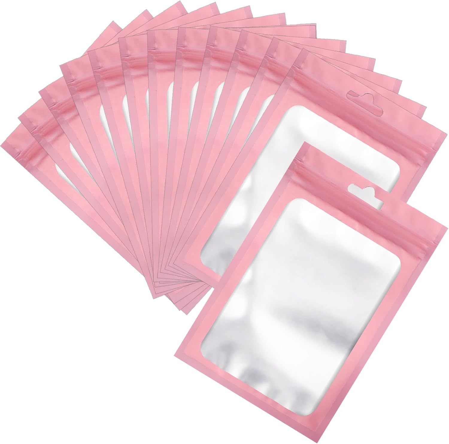 FANTZEI Premium Quality 20 Pcs PVC Jewelry Self Sealing Transparent Zipper Bag For Jewelry Display, Resealable Zip Bags, Matte Pink and Black Plastic Bags with Clear Window, Cute Small Bags for Jewelry Packing, Small Business, Candies, Data Cables Storage