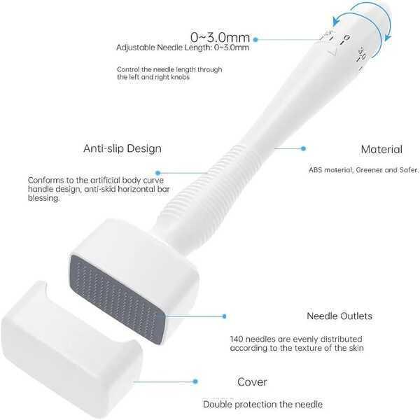 Micro Needle Stamp, Derma Stamp Adjustable 0-3mm 140 Titanium Needles Professional Derma Stamping for Skin, Eyebrows and Scalp Care
