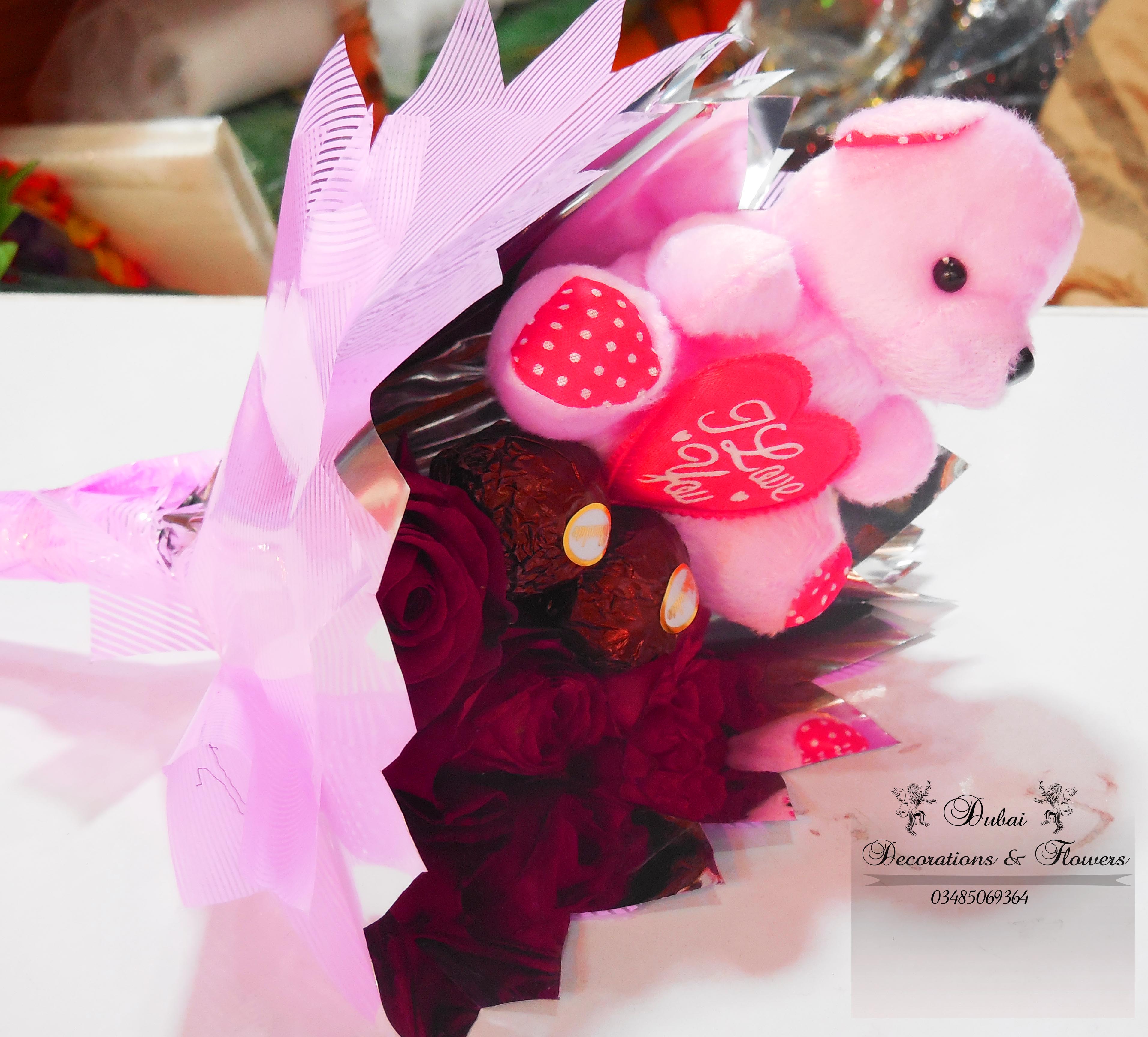 1 Teddy Bear Flowers Chocolate Bouquet