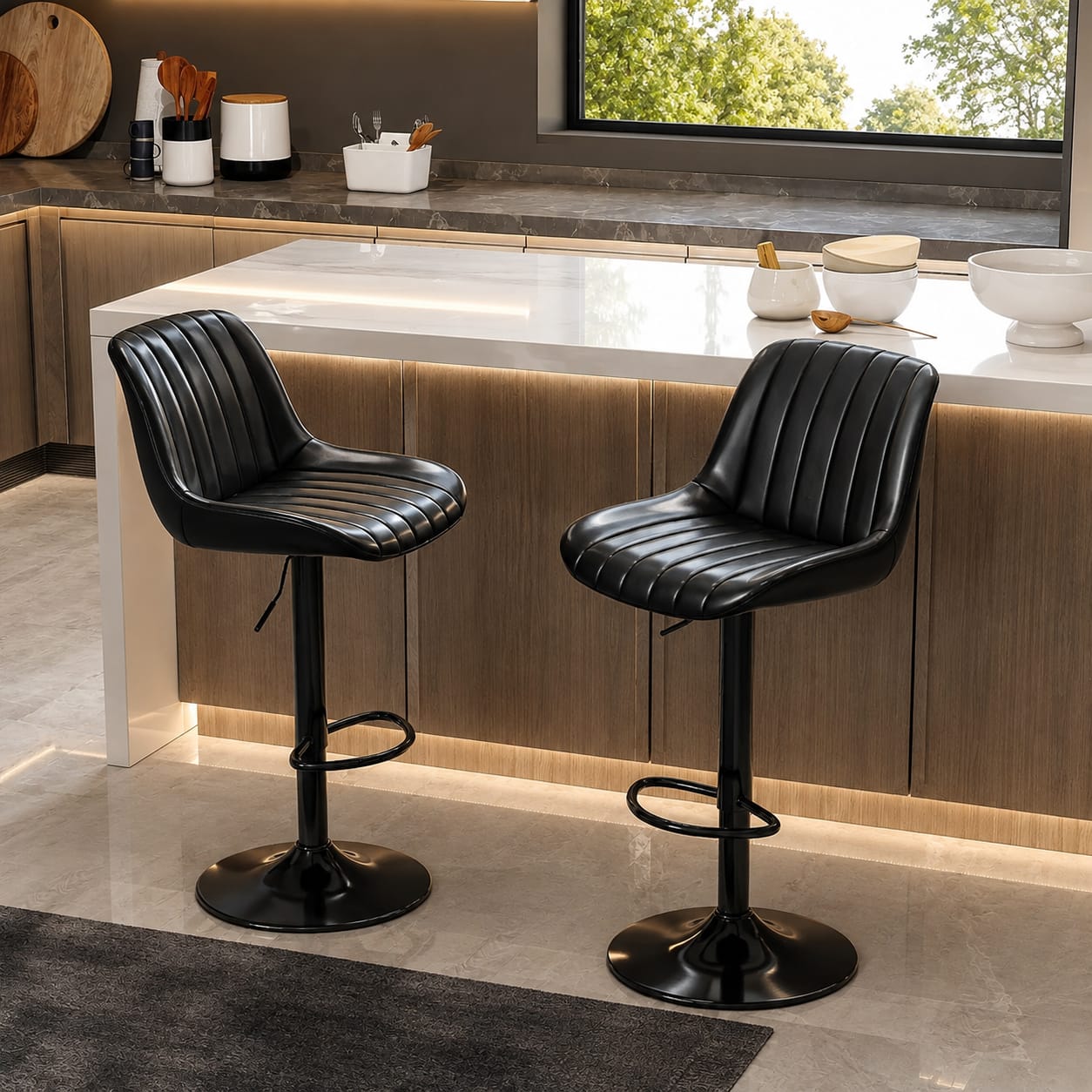 PU Leather bar stool - Swivel Adjustable Kitchen Counter Chair office