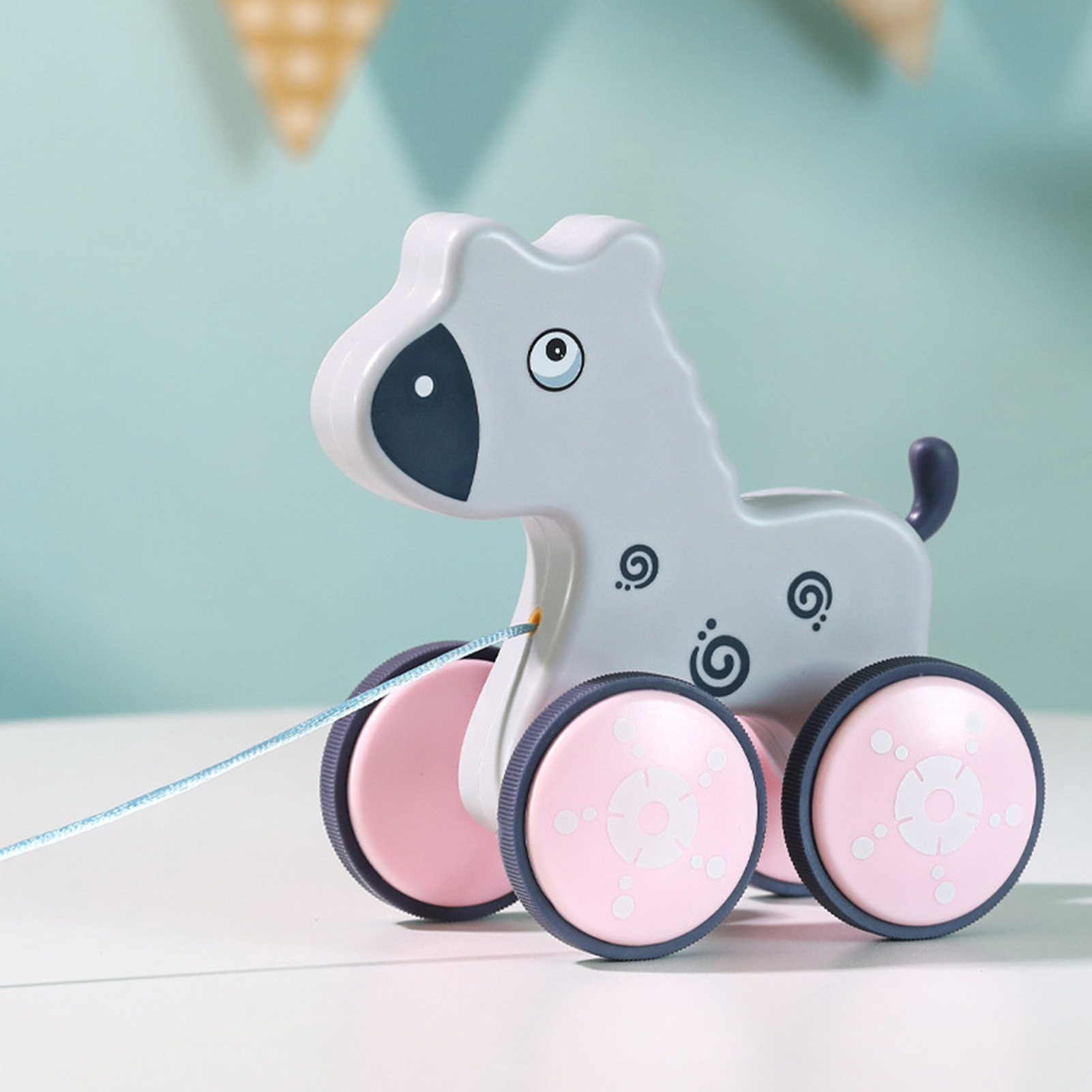 Childrenworld Dragging Push Car Solid Baby Dragging Truck Pull Rope Traction Cartoon Toys