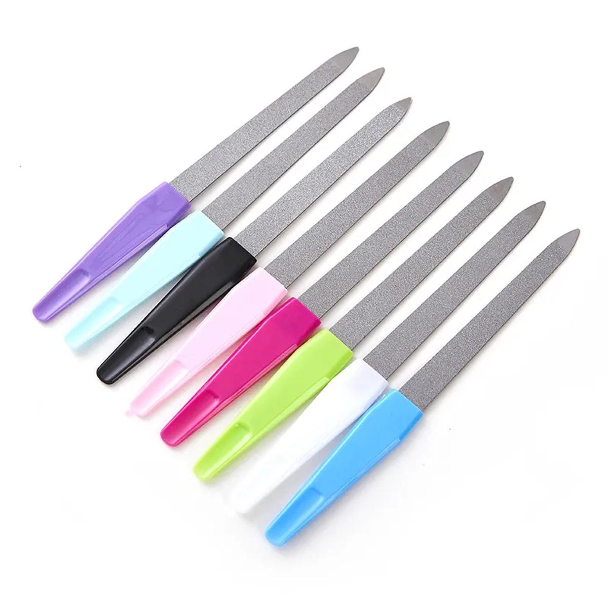 Nail Art Metal Files Plastic Handle Double Sided Nail Files Pro Nail File DIY Manicure Pedicure Polish Gel UV Acrylic Tool