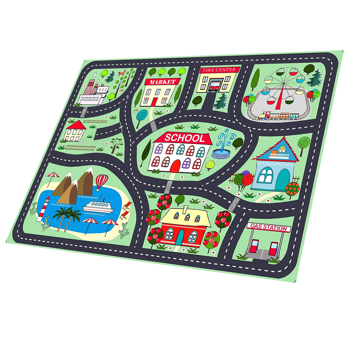 Waterproof Children Activity Learning and Playing Educational - City Map Vehicle Road Track Floor Playmat With Metal Cars Toys Set | Size 36 x 24 Inch Panaflex Sheet Flex Mat for Kids Boys & Girls Cartoon Car Town Toy Play Mat