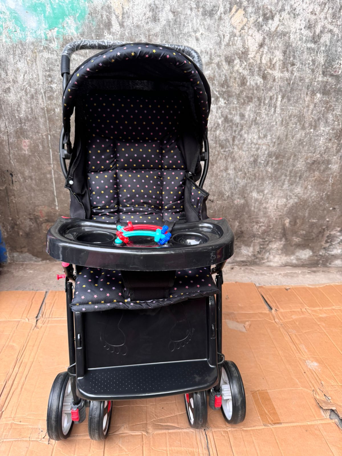 Food Tray Foldable Baby Stroller Pram For Newborn  Blue color with  6 Big Tyres