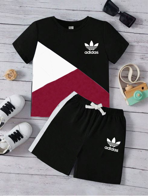 YOUNG BOY'S SUMMER SHORT SLEEVE PATCHWORK TOP T.SHIRT AND TROUSER