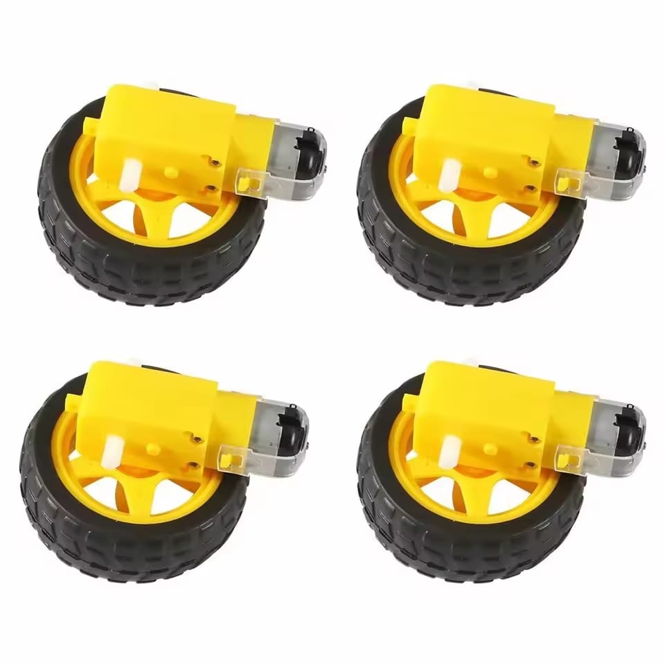 Set of 4 Smart Car Wheels with 3–6V DC Gear Motors – DIY Robot Kit for Arduino, STEM & Car Chassis Projects