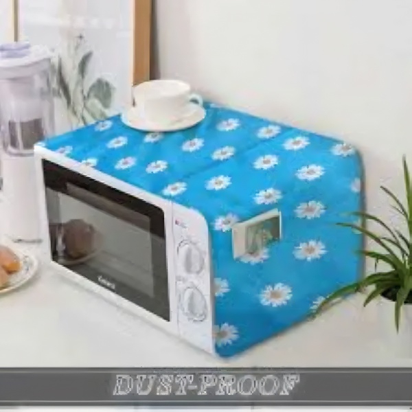 Pack of 2 Dustproof Fabric Microwave Oven Covers with Side Storage Bags
