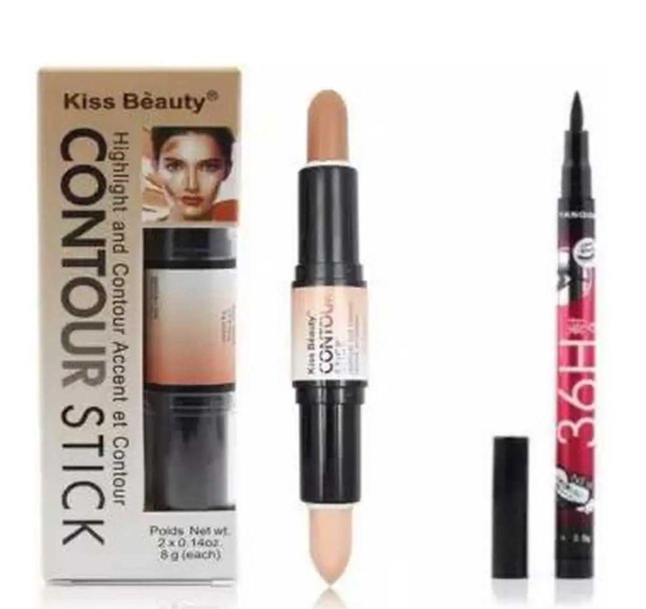 Pack of 02 - Liquid Eyeliner & Wonder Stick Highlighter And Concealer Contour Stick