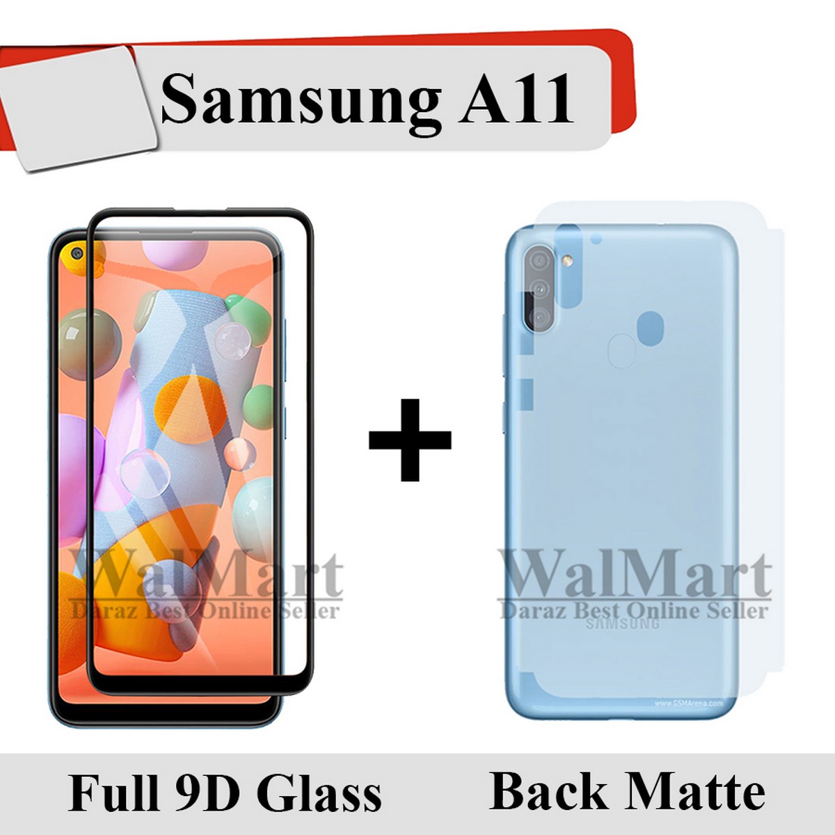 Samsung Galaxy A11 Full Black 9D Tempered Glass Edge to Edge Full Glue Screen Protector + Back Matte Protector Soft Skin Sheet Soft Film Protector For Galaxy A11 price in Pakistan