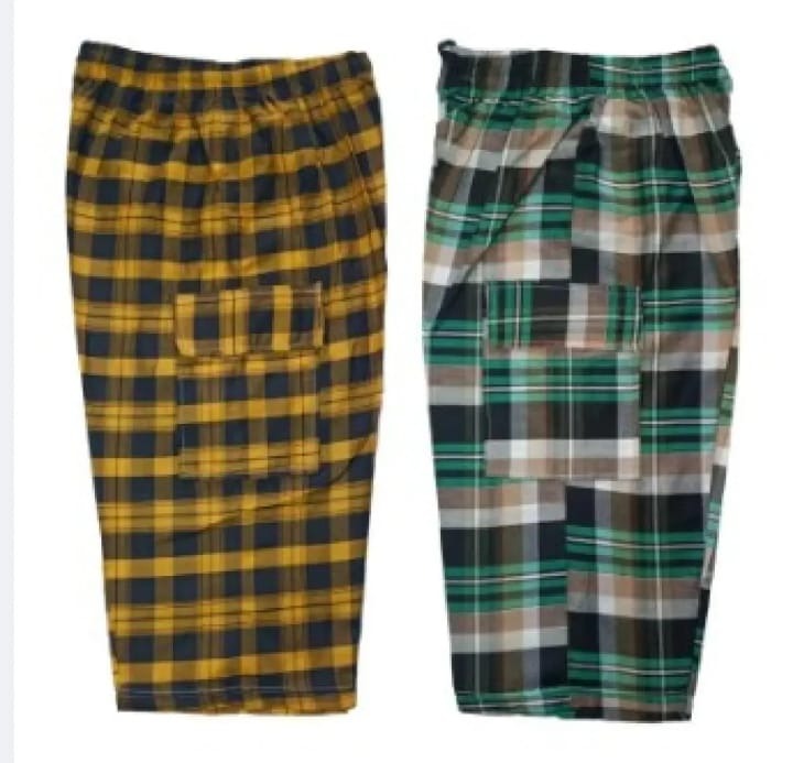 Pack of 2- Summer Three Quarter Cotton Shorts For Men - With Pockets - Multicolor - Checked Prints Shorts