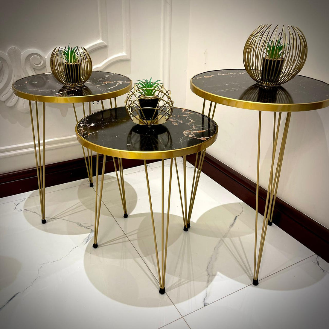 2 pcs/3 pcs Round Coffee Table HIGH Gloss Nesting End Tables - Round Wood Stacking Coffee Side Accent Tables with Metal Legs for Living Room, Home Office, Nightstands for Bedroom, Sturdy Easy Assembly - 2 Pieces Nesting Table set for living Room