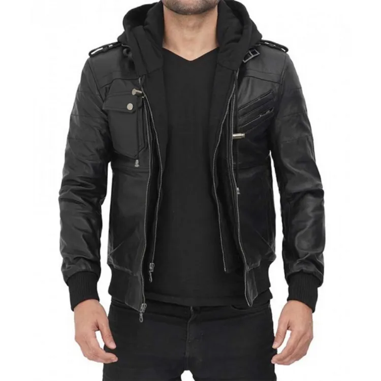 Black leather shop jacket hoodie