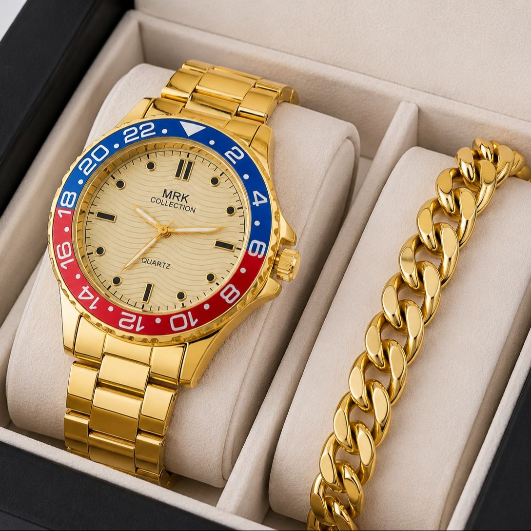 Premium Men Watch with Hand Chain | Trendy Bracelet & Wrist Watch Deal for Boys & Men (Without Box)