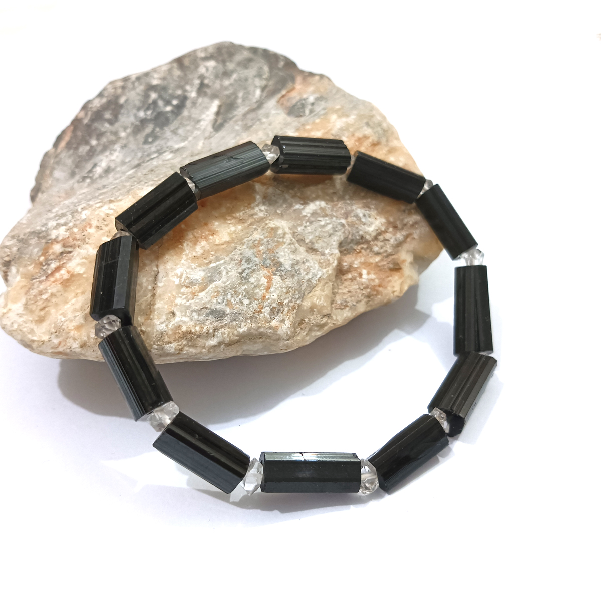 Natural tourmaline Gemstone Beads Bracelet, Handmade Men Women Stretchy Bracelet, Genuine Gemstone Round Beaded Healing Crystal Bracelet