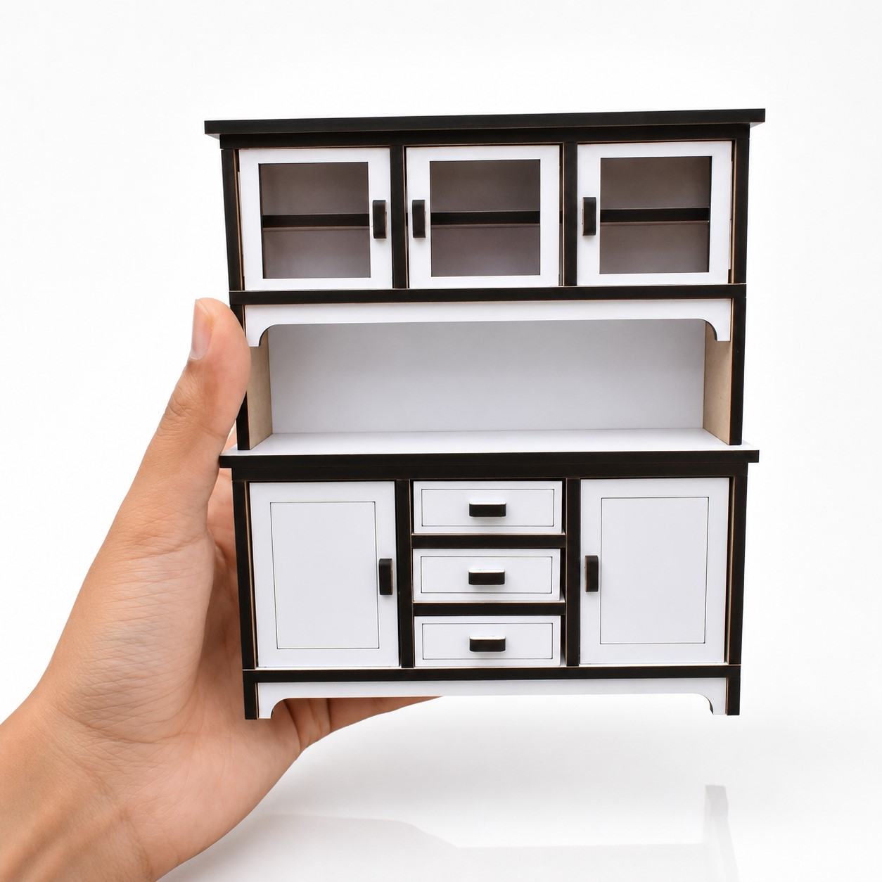 Miniature Wooden Dollhouse Furniture Dining Table Set with Chairs & Kitchen Cabinet | Handmade Mini Home Furniture | Decorative Doll House Furniture for Kids & Home Décor