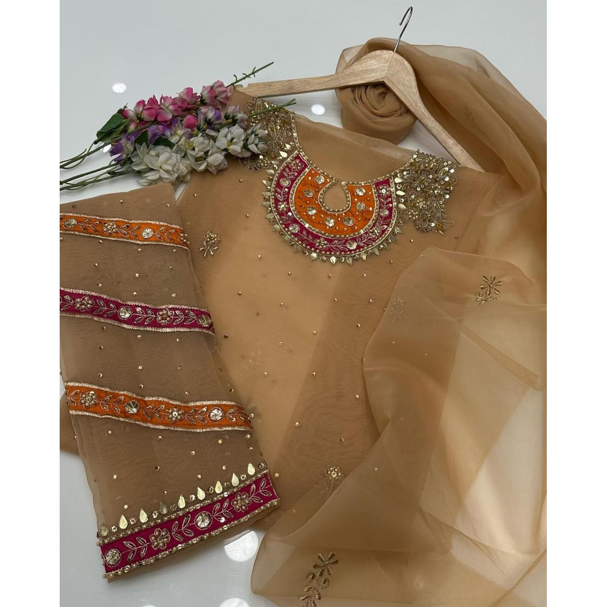 New Fancy 2 pieces dresses Collection - Handmade Zaari Beads and Gotta Work Organza Shirt, Beautiful Organza Dupatta