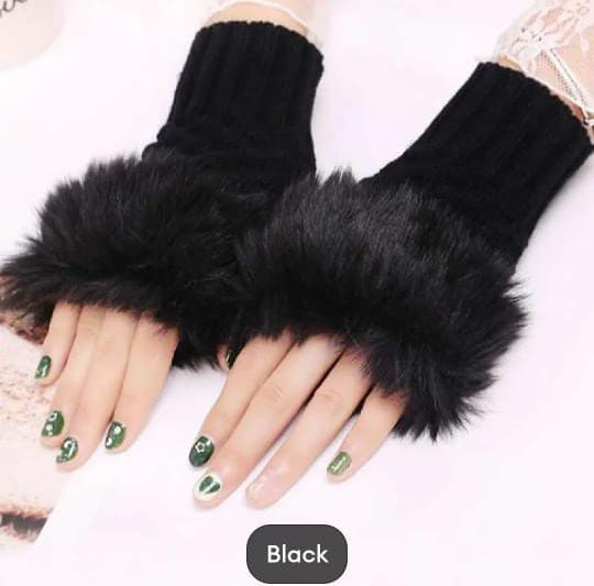 "Winter Knitted Fingerless Gloves with Faux Fur Warm Hand Warmers for Women & Girls"