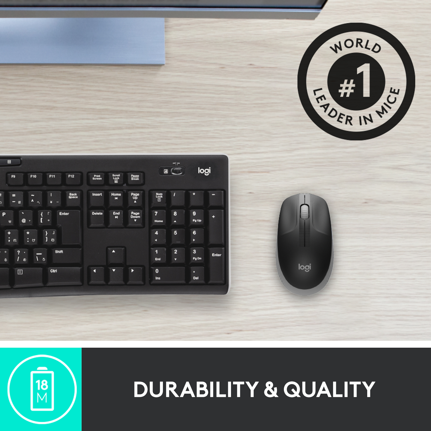 Logitech M191 Full-Size Wireless Mouse (Mid Grey)