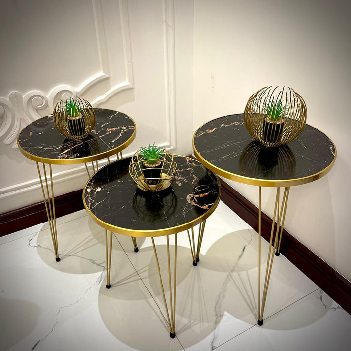 2 pcs/3 pcs Round Coffee Table HIGH Gloss Nesting End Tables - Round Wood Stacking Coffee Side Accent Tables with Metal Legs for Living Room, Home Office, Nightstands for Bedroom, Sturdy Easy Assembly - 2 Pieces Nesting Table set for living Room