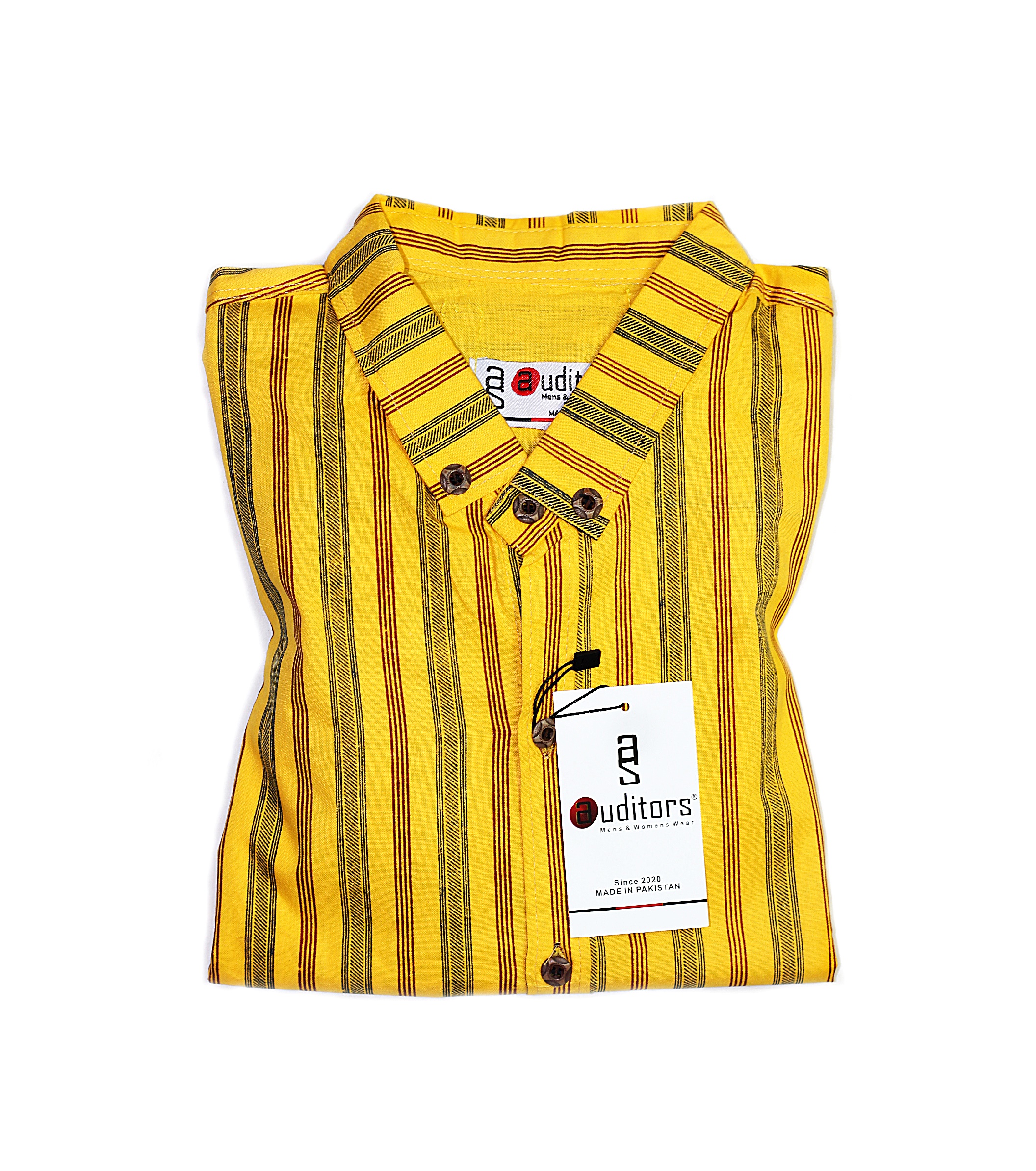 Auditors®️ Mens Semi-Formal Cotton Stripe Shirt Yellow Colour 100% Pure Cotton Fabric For Year-Round - Code AMS-100