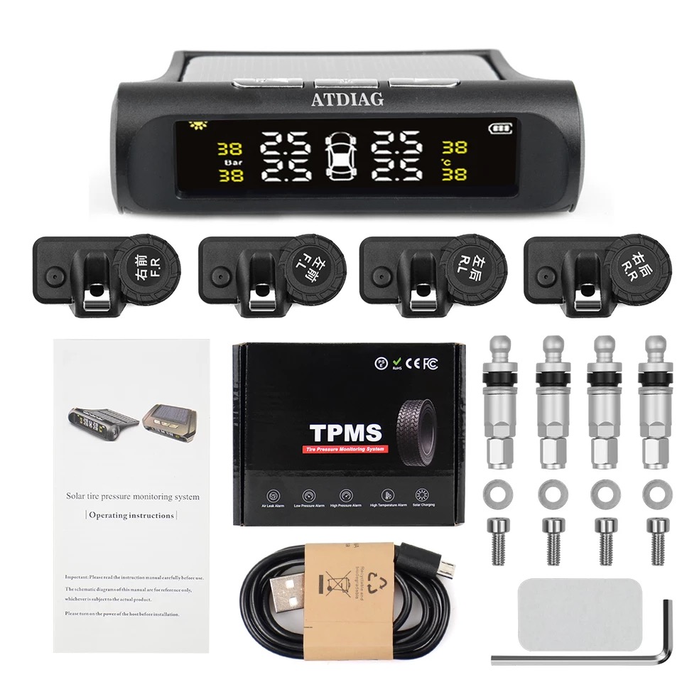 TPMS Tire Pressure Monitor System Alarm 4 Internal Sensor Temperature Gauge Meter Car Solar Power