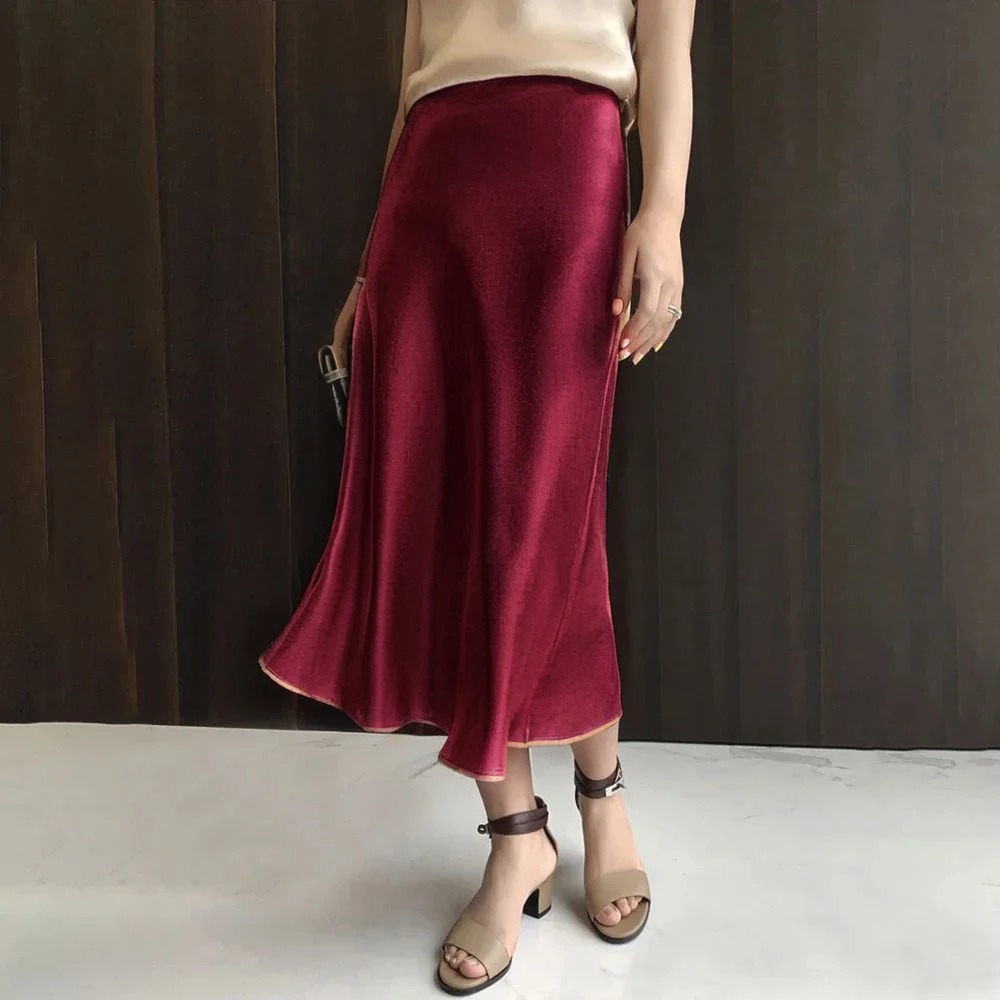 Premium Silk Casual Spring/Summer 2025 Long Solid Fishtail Skirt for Women - Elegant, Comfortable, Versatile (XS-XL)