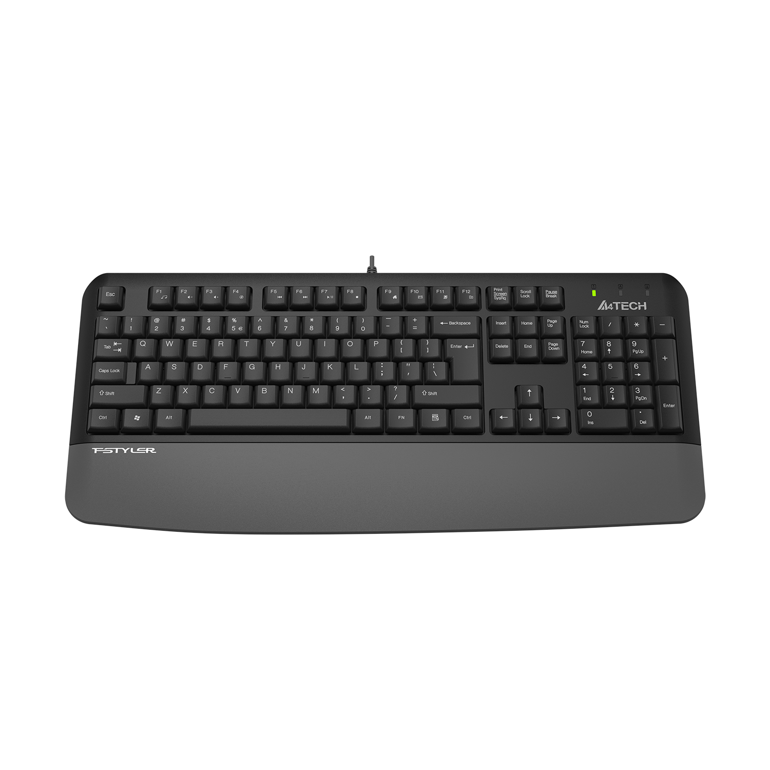 A4Tech Fstyler FK20 Multimedia Wired Keyboard - Wrist Rest - Round-Square Keycaps - Waterproof Design - For PC/Laptop