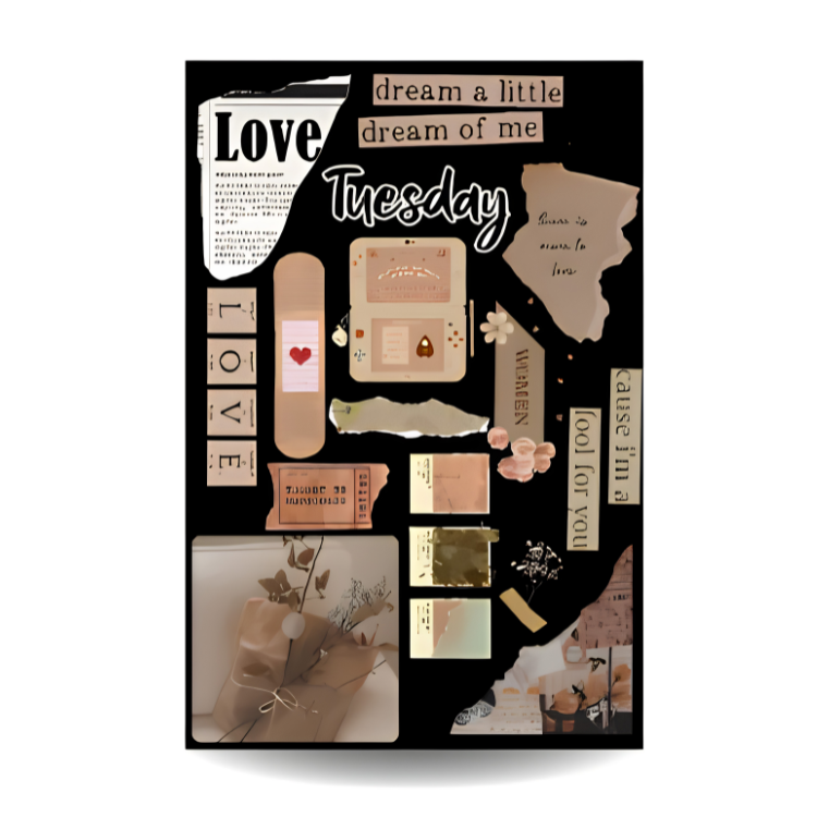 Love Asthetic Stickers For Journal | Black Themed Aesthetic Journal Mini Stickers | Uncut Sticker Sheet | 4x6" inches