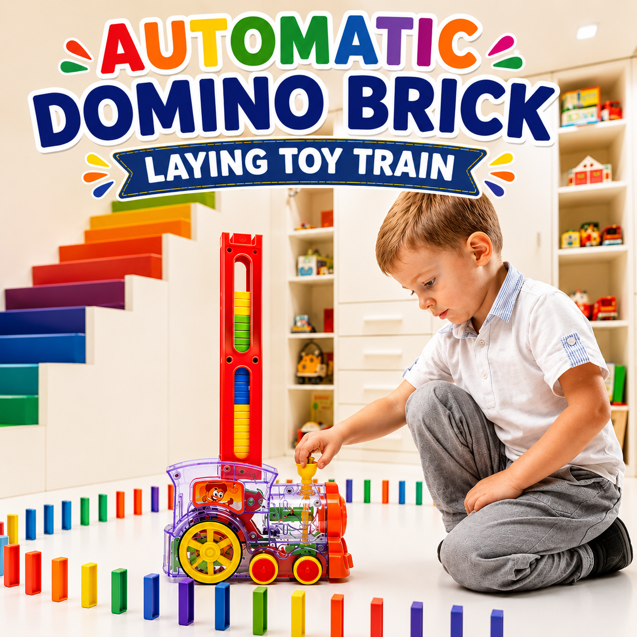 Automatic Domino Brick Laying Toy Train for Kids | Domino Building & Falling Blocks Machine for kids