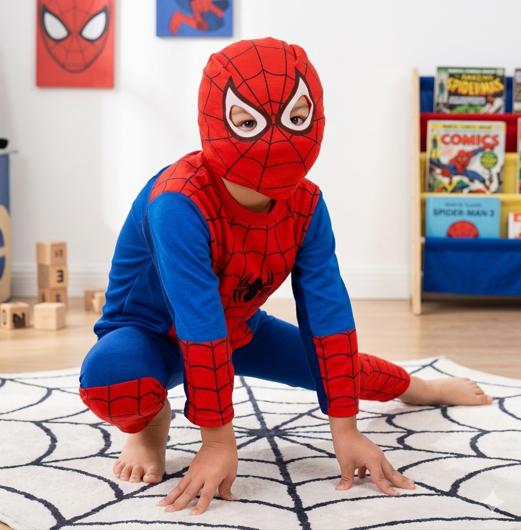 Kids Spiderman Superhero Costume & Pajama Set | 3-Piece Full Action Suit
