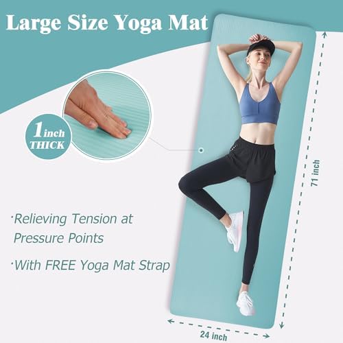 15MM  Thick Yoga Mat Fitness & Exercise Mat with Easy-Cinch Yoga Mat Carrier Strap, 72"L x 24"W  Thick