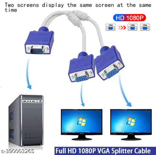 VGA Splitter Cable / VGA Y Splitter Cable / VGA 1 Male to Dual 2 VGA Female Monitor Y Adapter Splitter / One Input to 2 Same Output