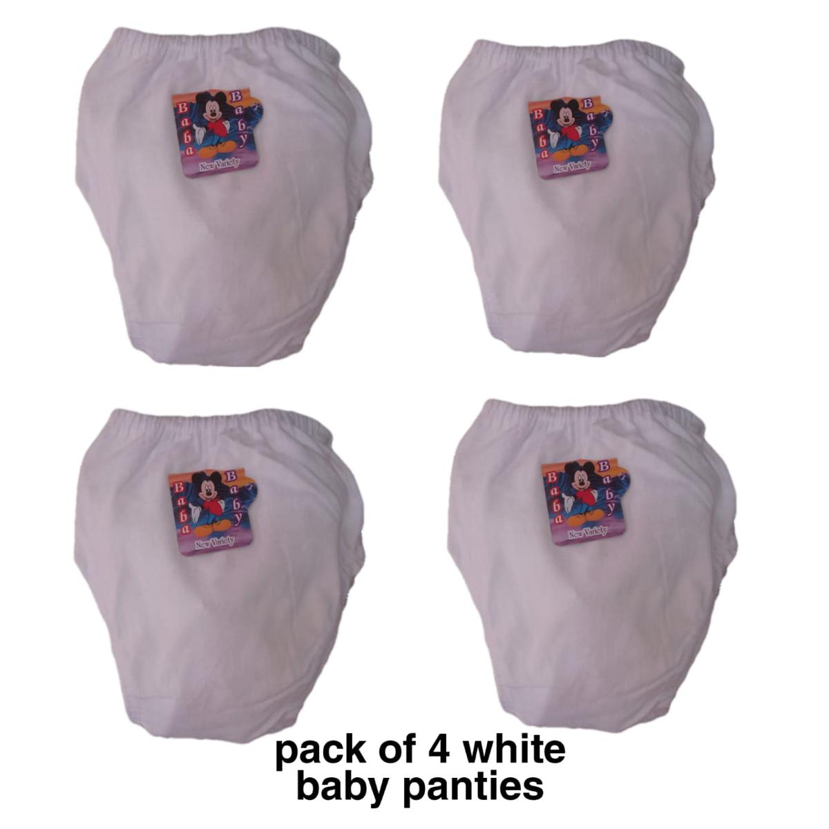 Pack of 4 Baby new born diaper white cotton hoisery panties  kids underware  girls panties  baby chadi  white printed multicolour  baby boy panties  napkin underwater  elastic panty  unisex
