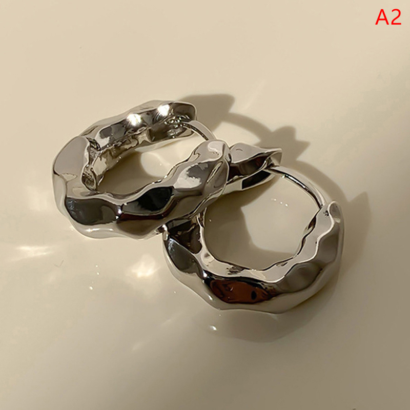 Vintage Cold Color Thick Metal Exaggeration Hoops Earrings Irregular