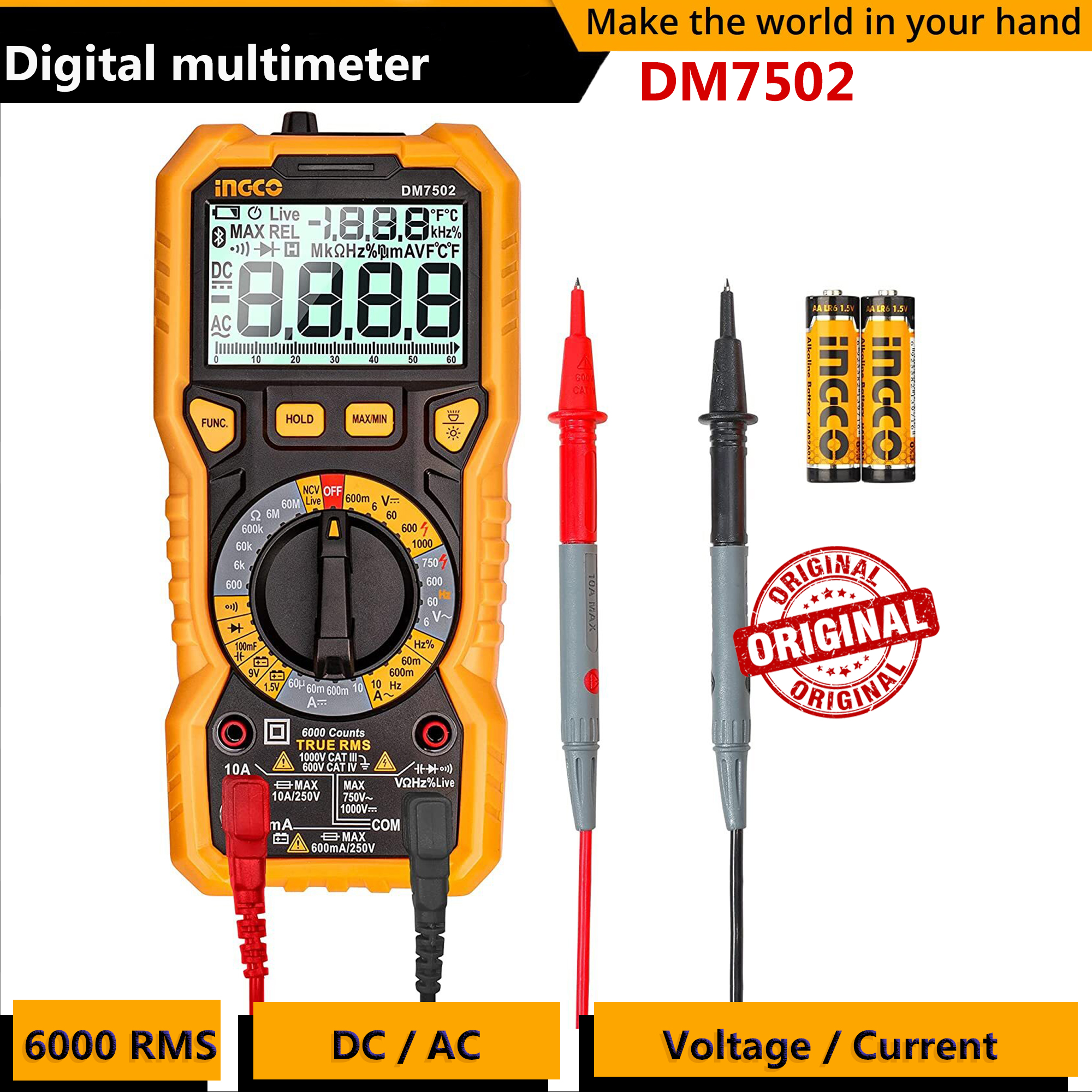 Ingco Multimeter True Rms INGCO Digital multimeter 6000 counts true RMS DM7502 | Daraz.pk