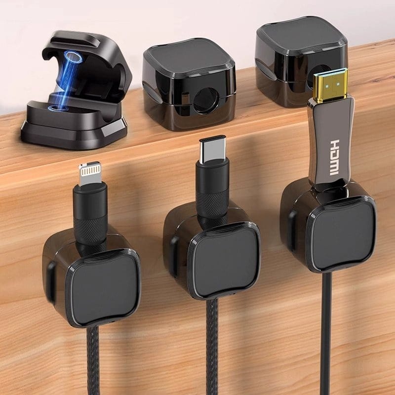 Magnetic Cable Clips, Cable Holders, Desktop Cable Management, No-Drill Self-Adhesive Clips, Adjustable And Non-Slip Wire Organizers, Hidden Phone Charging Cable Stands, Suitable for Home Office Desks.