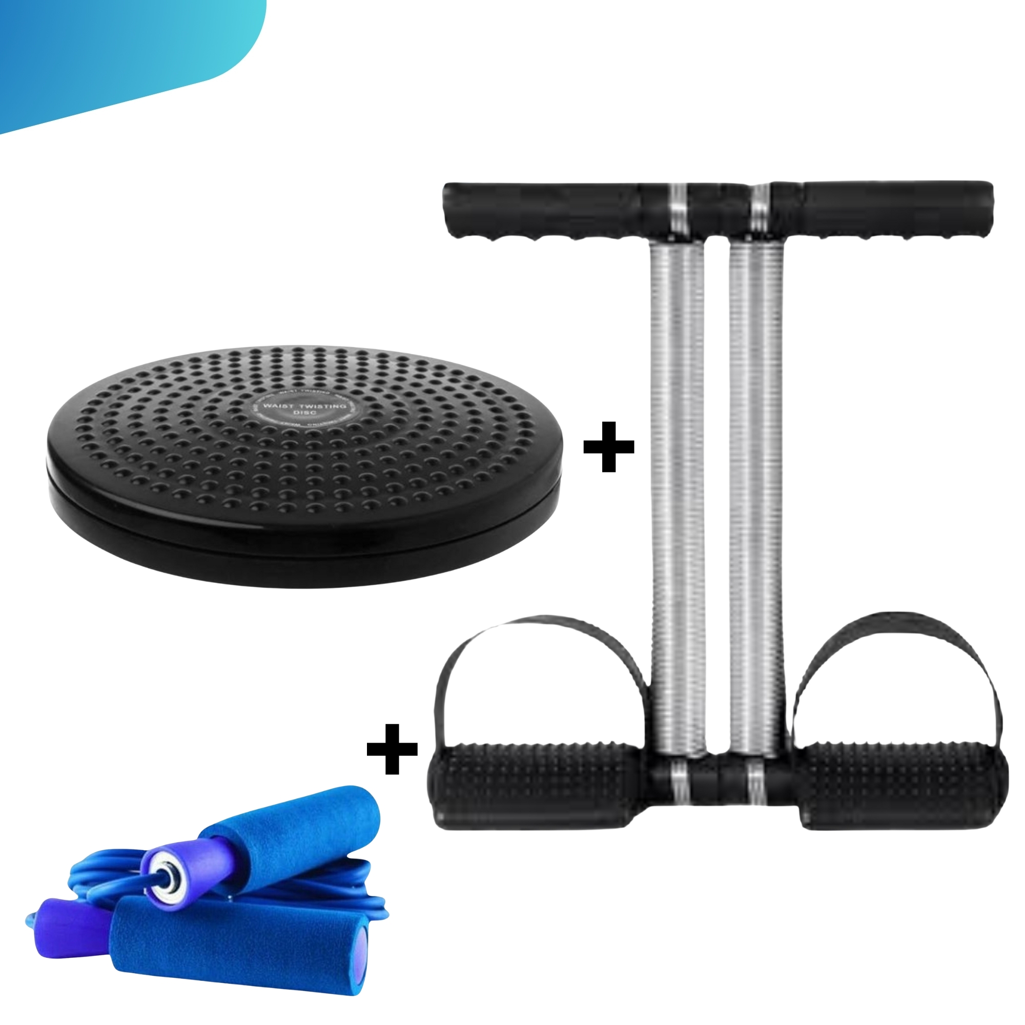 COMBO DEAL OF DOUBLE SPRING TUMMY TRIMMER +TWISTER PLATE + JUMP ROPE FOR WORKOUT