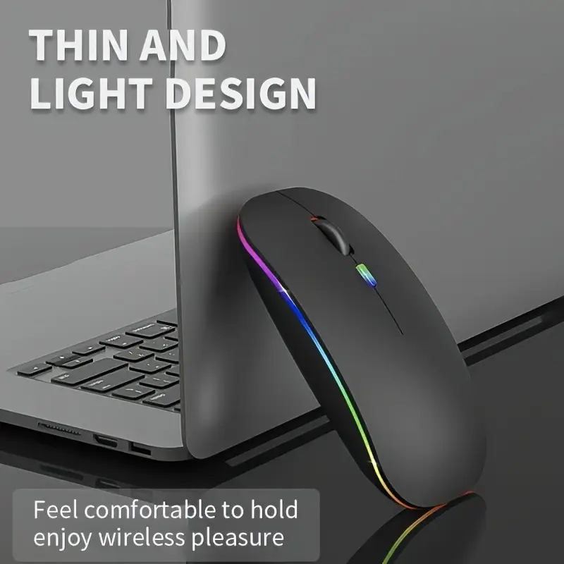 RGB Wireless & Bluetooth Mouse – Slim, Silent, Dual Mode with Adjustable DPI