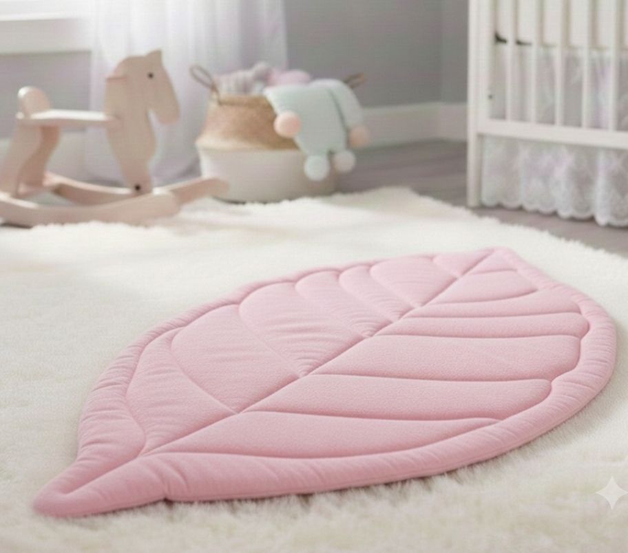 Leaf-Shaped Baby Play Mat - Soft Quilted Tummy Time Mat for Infants - Decorative Nursery Rug - Cotton Floor Play Mat - Premium Quilted Leaf-Shaped Baby Play Mat
