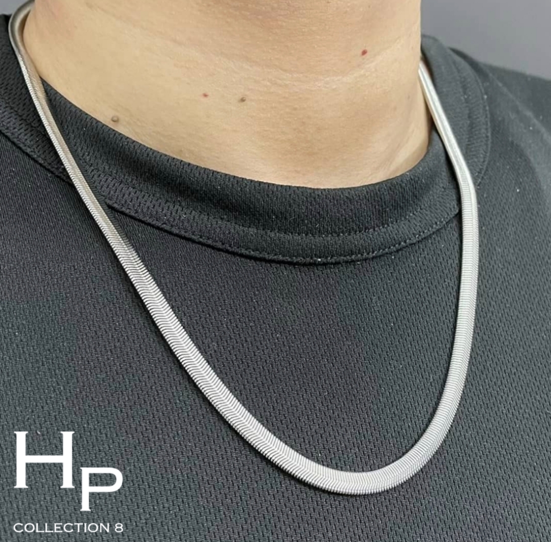Snake Chain Silver Life Time Color Warranty 100% Stainless Steel, No Fade/Rust Necklace 9mm Bone Blade Necklace /60cm (22Inches) Jewelry Gift