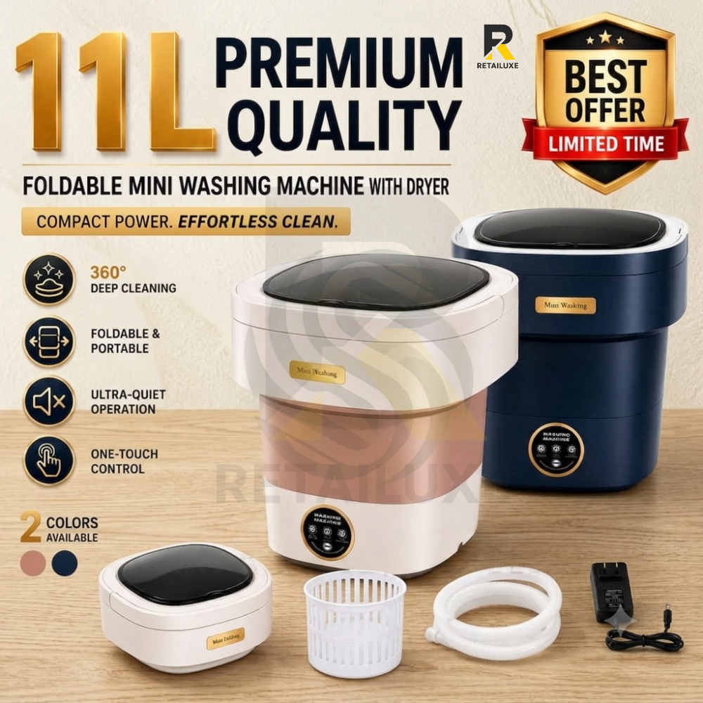 7L/11L Mini Portable Washing Machine – Foldable Washing Machine with Dryer – Baby Clothes Washer – Compact Washer for Kids Clothes – Travel & Dorm Use – Small Washing Machine with Dryer Function – Ele