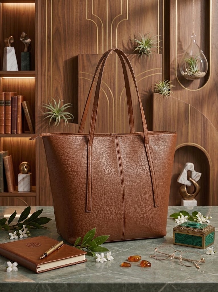 Premium Quality Faux Leather Maroon Tote Bag For Women | Stylish Daily Use Handbag With Zipper Closure & Spacious Compartment