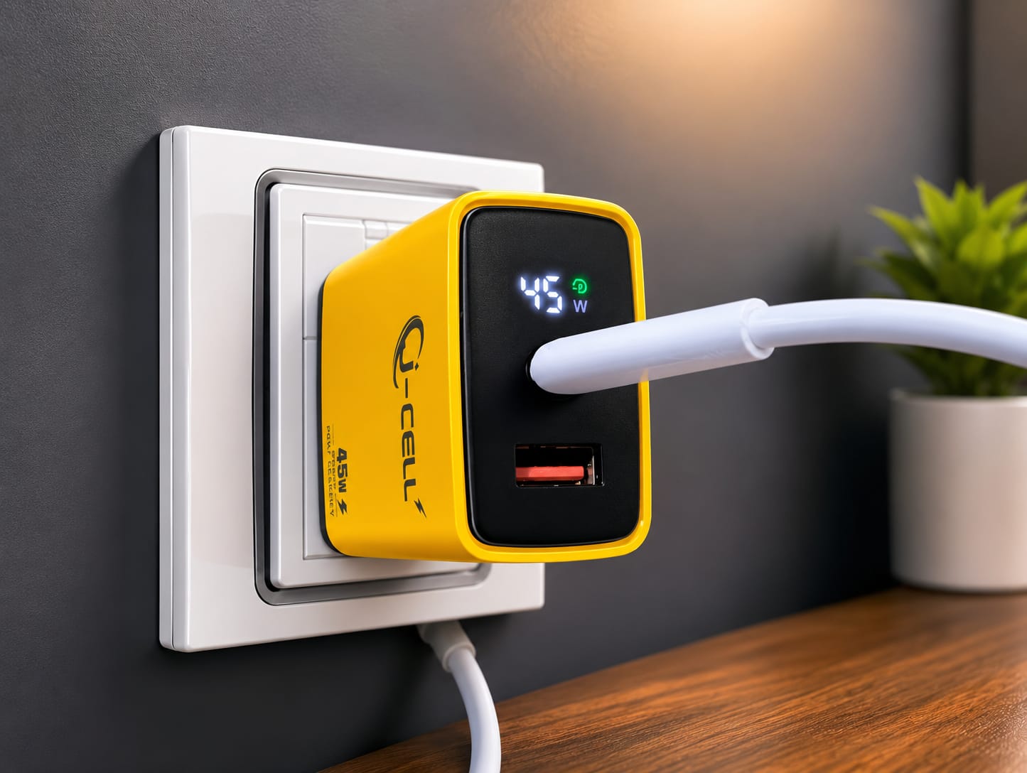 45W Fast Charger Adapter with LED Display | USB & Type-C Dual Port | Super Fast Charging for Mobile Phones