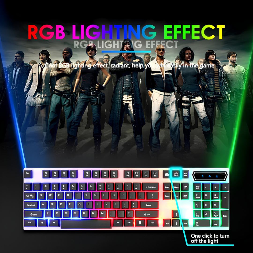 RGB Wired Gaming Keyboard Two Tone Black White Mechanical Feel USB Keyboards | Splash Proof Ergonomic Floating Keycaps Fast Film Switch Multimedia Hotkeys LED Backlight for Desktop PC Computer Laptop Gamer Battle Station Streamer – One Click Pick