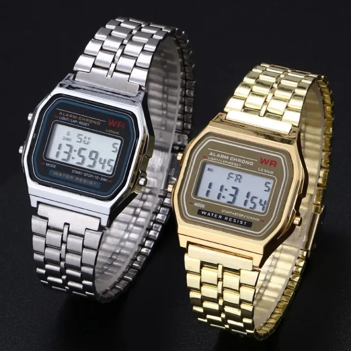Classic Stylish Vintage Watches Waterproof for old Fashion Style Digital LED Watch for Men in Stainless Steel Chain With Alarm Best Watch For Wuzu price in Pakistan
