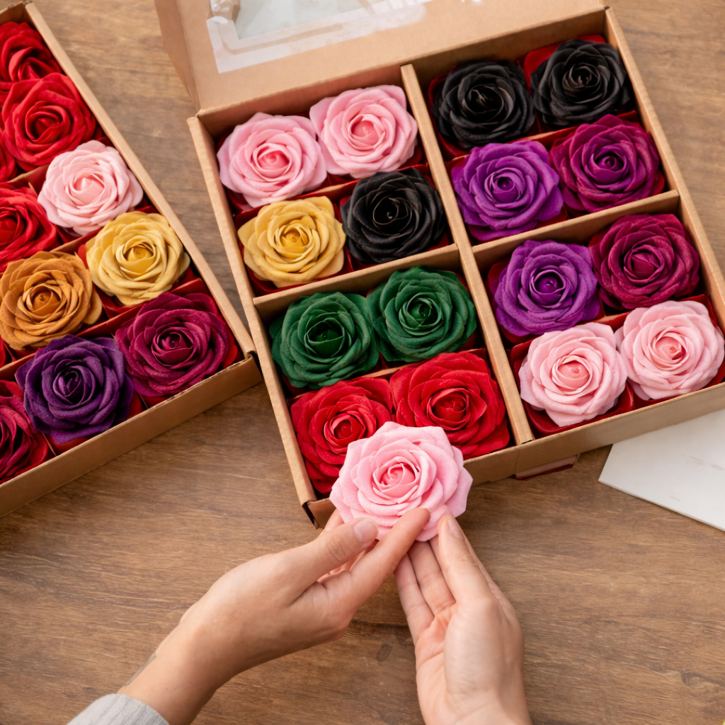 24pcs Ribbon Flowers, Handmade, Delicate Artificial Flowers - Long Stemmed, Realistic, Reusable, DIY Friendly for Valentine's Day, Wedding Bouquets, Centerpieces, Party Decorations, Home Decor, and Floral Arrangements
