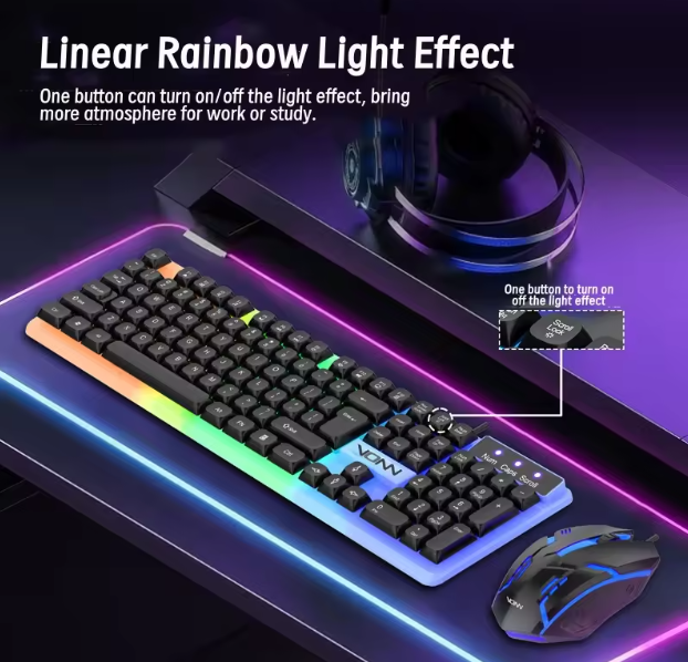 RGB Keyboard and Mouse Combo – Wired Gaming Set with 104-Key Mechanical Feel Backlit Keyboard & 1000 DPI Optical Mouse for PC
